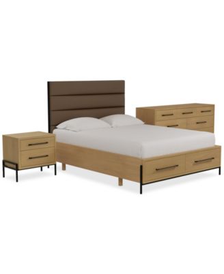Linstead 3-Pc. Queen Upholstered Storage Set (Bed, Dresser & Nightstand), Created for Macy's image