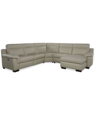 Julius II 5-Pc. Leather Chaise Sectional with 2 Power Recliners, Macy's Exclusive image