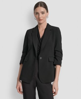 DKNY - Women's Ruched-Sleeve One-Button Blazer