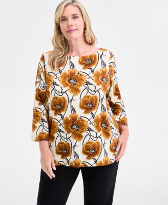 JM Collection - Plus Size Printed 3/4-Sleeve Top, Macy's Exclusive