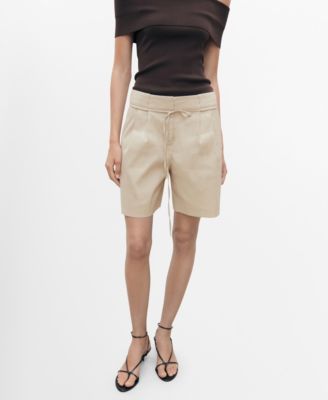 MANGO - Women's Bow Belt Linen Shorts