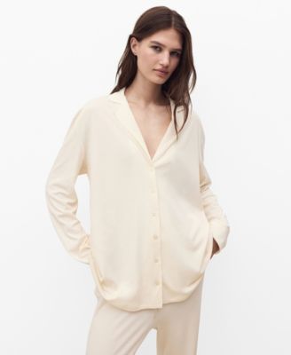 MANGO - Women's Plain Cotton Pajama Shirt