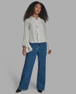 BCBG - Women's Collar Neck Ruffle Top