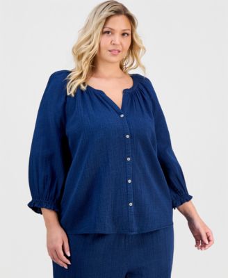 Style & Co - Plus Size Cotton Button-Front Blouse