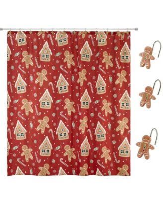 Gingerbread Man Shower Curtain and 12-Pc. Shower Curtain Hooks Set image