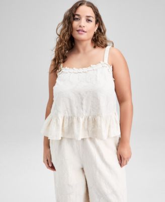 Trendy Plus Size Cotton Ruffled-Hem Top, Macy's Exclusive image