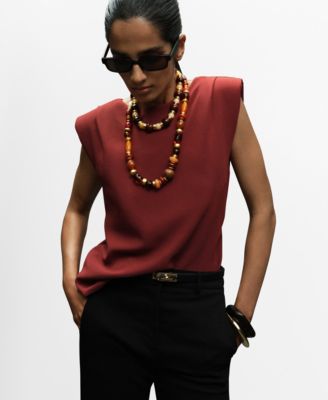MANGO - Women's Shoulder Pads Ruched Blouse
