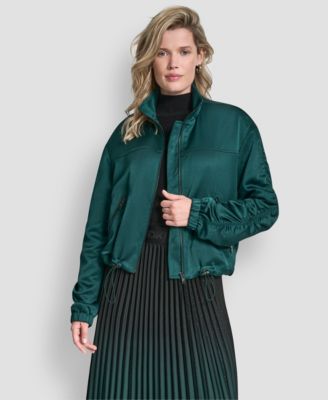 DKNY - Women's Long Sleeve Ruched Cropped Bomber Jacket