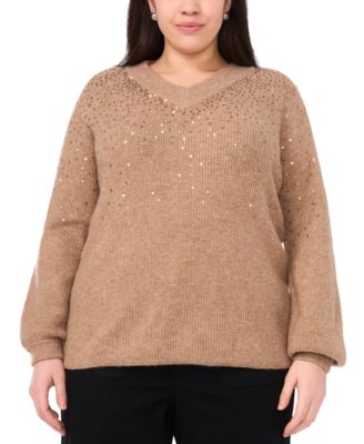 Vince Camuto - Plus Size Sequin V-Neck Raglan Sweater