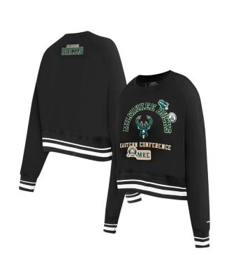 Pro Standard - Women's Black Milwaukee Bucks Area Code Cropped Pullover Sweatshirt