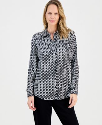 Kasper - Women's Geometric-Print Button-Front Shirt