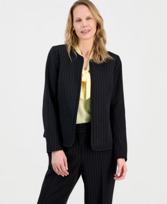 Kasper - Women's Pinstripe Collarless Open-Front Jacket