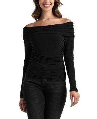 BCX - Women's Solid Shirred Long-Sleeve Top