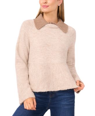 CeCe - Women's Collared Peplum Long-Sleeve Sweater