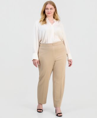 Anne Klein Essentials - Plus Size High Rise Straight-Leg Pull-On Pants