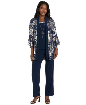 R & M Richards - Women's Foil Printed Jacket Pantsuit with Tank and Pull-On Pants