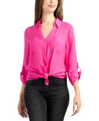 BCX - Women's Resort Gauzy Texture Collared Button Up Shirt