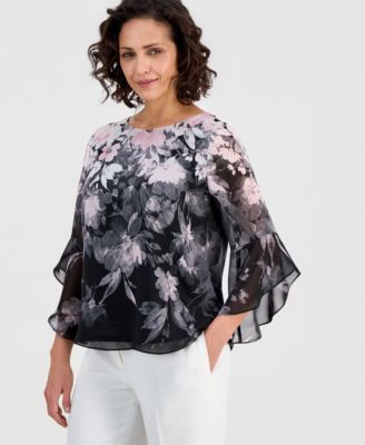 Kasper - Women's Printed Chiffon 3/4-Sleeve Blouse