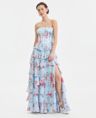 B Darlin - Juniors' Corset-Bodice Ruffled Gown