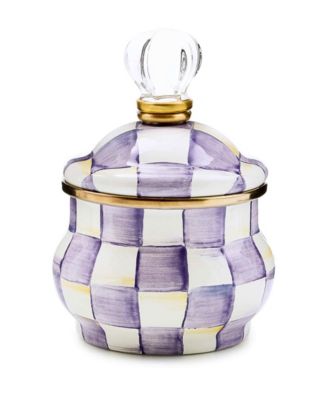 MacKenzie-Childs - Violet Check Lidded Handmade Sugar Bowl