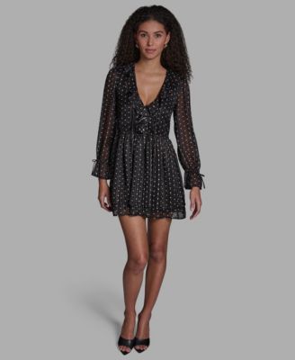 BCBG - Women's V-Neck Dot Ruffle Mini Dress