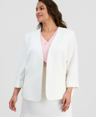 Kasper - Plus Size Collarless Open-Front Stretch Crepe Jacket