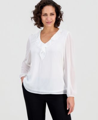 Kasper - Women's Ruffled Blouson-Sleeve Blouse