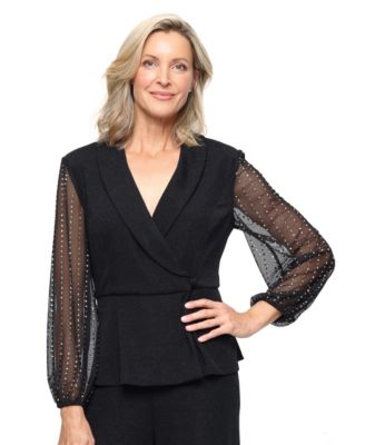 Alex Evenings - Women's Long-Sleeve Collared Top