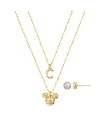 Mickey Mouse Cubic Zirconia Initial Pendant Necklace and Earring Set image