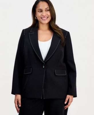 Tahari ASL - Plus Size Peak-Lapel Single-Button-Front Long-Sleeve Jacket
