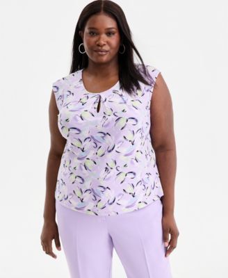 Kasper - Plus Size Printed Keyhole-Neck Sleeveless Top