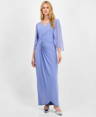 Connected - Women's Solid Jersey Sheer-Sleeve Maxi Dress