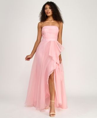 B Darlin - Juniors' Asymmetric Drape Strapless Ball Gown