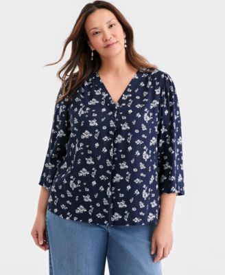 Style & Co - Plus Size Printed 3/4-Sleeve Top