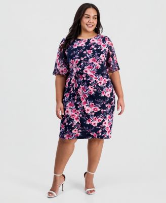 Connected - Plus Size Printed Flutter-Sleeve Sheath Dress