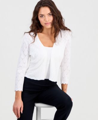 Robbie Bee - Petite Pointelle Knit Open-Front Shrug