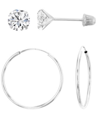 Macy's - 2-Pc. Solitaire Ball Stud And Hoop Earrings Set