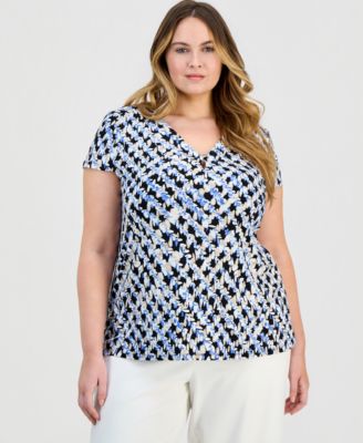 Anne Klein Essentials - Plus Size Printed Short-Sleeve Top