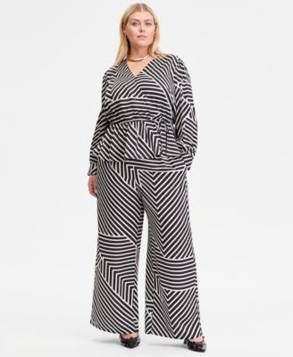 I.N.C. International Concepts - Plus Size Printed Wide-Leg Pull-On Pants