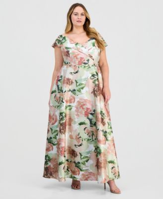Alex Evenings - Plus Size Printed Off-The-Shoulder Gown