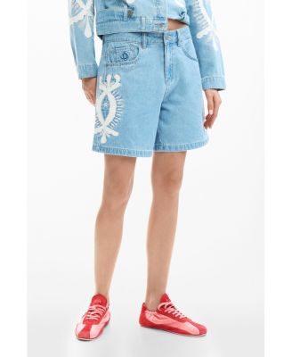 Women's Denim Bermuda shorts with embroidery Shorts image