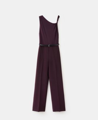 MANGO - Women's Asymmetrical Neckline And Belt Jumpsuit