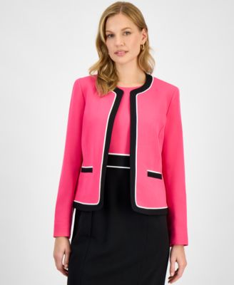 Kasper - Women's Contrast-Trim Open-Front Jacket