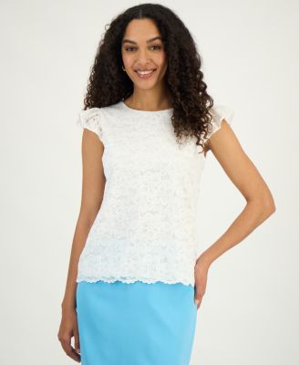 Kasper - Women's Lace Flutter-Sleeve Top