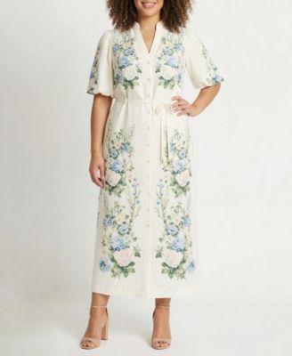 Taylor - Plus Size Placement Print Button-Front Shirt Dress