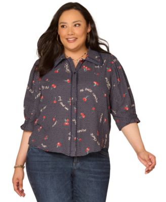 Democracy - Plus Size Below Elbow-Sleeve Button-Down Shirt