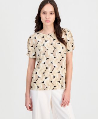 Anne Klein Essentials - Petite Printed Gathered-Sleeve Top