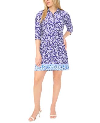 MSK - Petite Printed Collared Neck Shift Dress