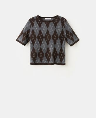 MANGO - Women's Short-Sleeved Argyle Sweater
