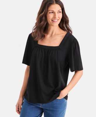 Style & Co - Women's Solid Square-Neck Flutter-Sleeve Top